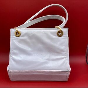 Charles Jourdan Purse White Leather Gold Hardware 6x6”